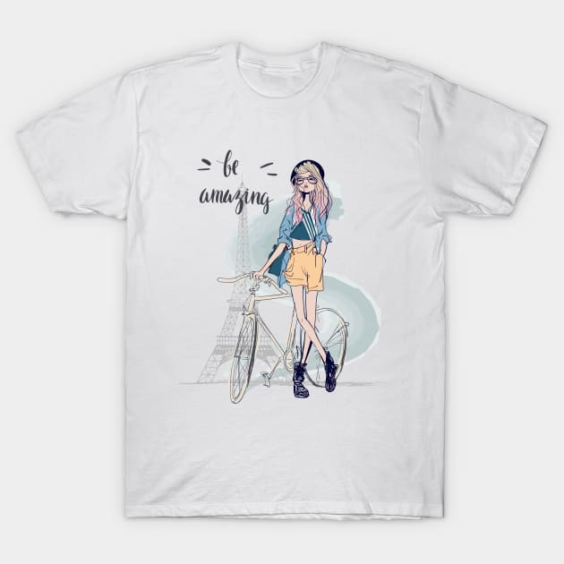 Girl with bike T-Shirt by EveFarb